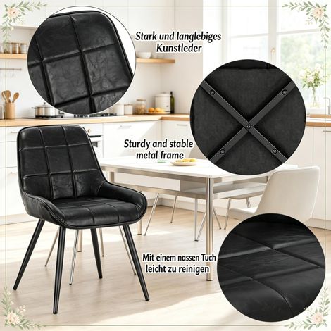 Ensemble de 4 chaises design pour séjour, cuisine et salle à manger, avec assise haute capitonnée, fauteuils de bureau raffinés et pratiques. (1/5)