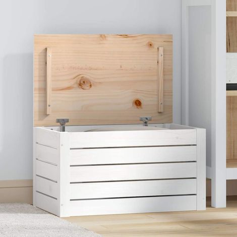 vidaXL Boîte de rangement Blanc 59,5x36,5x33 cm Bois massif de pin (1/5)