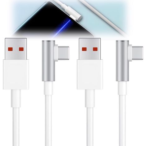 Paquete de 2 cables de 6 A y 120 W, cable USB-C en ángulo de 90 grados, carga rápida de 6 A, cable de carga turbo de 1,8 m para iPhone 4/13T/12X/12T/11T Pro/11 Lite/10T/Note 13/12/11/Mi 11, POCO X6 Pr (1/5)