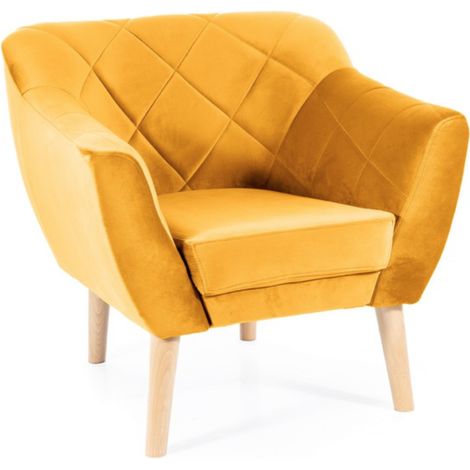 Fauteuil design velours jaune & hêtre Blink (1/4)