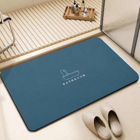 Tapis de Bain Absorbant à Séchage Rapide, Antidérapant, Lavable en Machine, 40 x 60 cm, Bleu (1/5)
