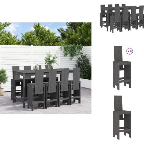 9-tlg. Gartenbar-Set Grau Massivholz Kiefer - Gartenbar - Gartenmöbeln - Esstisch - Outdoor Möbel - Holzmöbel (1/5)