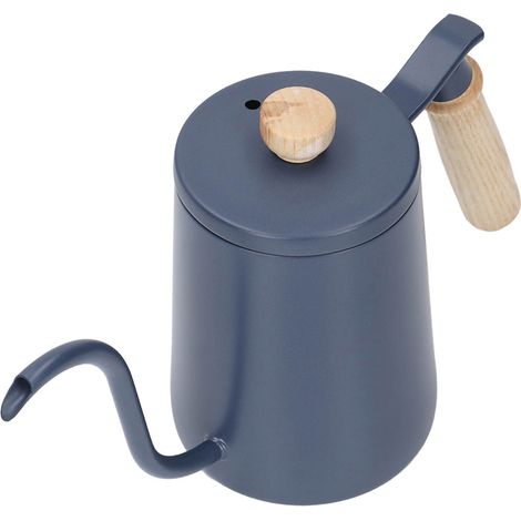 600 ml Filterkaffeekessel aus Edelstahl 304 mit Schwanenhalsausguss und Holzgriff, blau. (1/5)