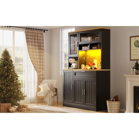 Meuble de cuisine haut vitrine avec LED, 104 x 40 x 180 cm, noir, MDF OKMYHOME (1/5)
