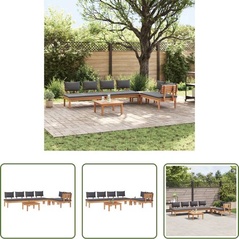 vidaXL Canapé en teck -  Ensemble de canapé de jardin 5 pcs Marron et gris (1/5)