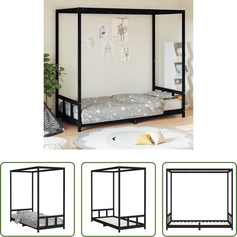 vidaXL Kieferbett - Kinderbett Schwarz 90x200 cm Massivholz Kiefer (1/5)