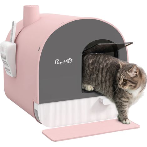 Bac à litière pour chat, totalement fermé, accès facile, matériau durable (1/2)