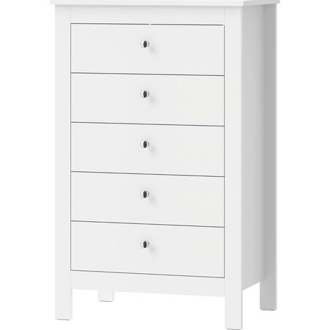 MEUBLIV Kommode mit 5 Schubladen 60 x 39,5 x 95,3 cm aus weißem MDF (1/5)