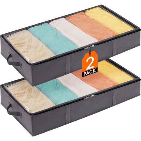 Under Bed Storage Bag with 4 Reinforced Handles, Large Foldable Clothes Storage Box, Duvet Cover for Clothes, Sheets, Shoes, Grey, 90 x 48 x 15 cm, 65 L, Set of 2 (1/5)