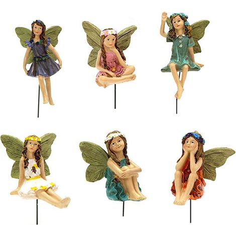 6 pièces Statue de Fée Résine, Fées Miniatures Sculpture Statue de Jardin,Décoration de Jardin Miniature, Ornement extérieur Figurine Décor végétal Résine Accessoires de Bricolage