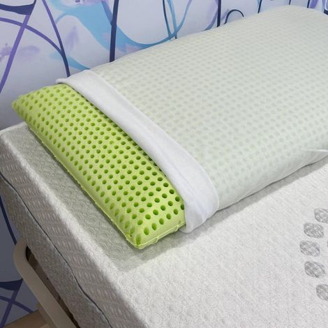 Coussin de lit, Oreiller en mémoire Verte Biologique percé et taie d'oreiller écologique, 73 x 43 x 14 cm (1/4)