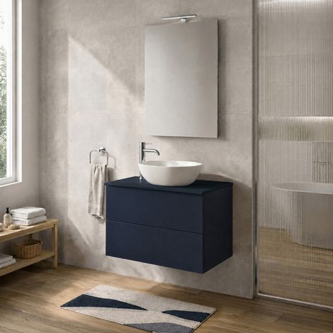 Mobile bagno sospeso 70 cm blu portalavabo due cassetti Tierra (1/5)