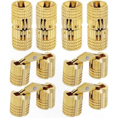 Charnière invisible laiton 10mm, lot de 8, ouverture 180°, idéale pour meubles et bricolage, charnière cylindrique encastrée (1/5)