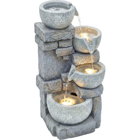 Fontaine d'eau en cascade, pompe à débit réglable, éclairage LED intégré, Gris clair (1/5)