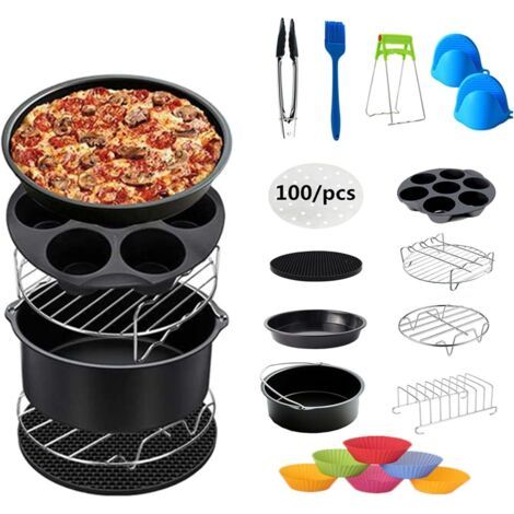 Applicable Accessoires pour Friteuses à Air pour Friteuse A air de 4,5L à 5,2L, 13Pcs Nonstick Air Fryer Accessoires, Seau à gâteau 8 Pouces(Diamètre 20cm), Plateau à Pizza/Grille de Cuisson/Moule à C (1/5)
