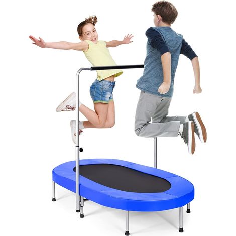 GOPLUS Trampoline de Fitness Pliable pour Enfantset Adultes avec Poignee Reglable de Hauteur sur 5 Positions, Trampoline Parent-Enfant Ovale Interieur et Exterieur, Charge Max. 150KG Bleu (1/5)