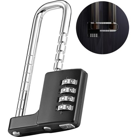 Cadenas à combinaison robuste à anse longue à 4 chiffres - Résistant aux intempéries - Sans clé - Convient pour l'extérieur, la maison, l'école, la gym, le sport, les clôtures, les portes de (1/5)