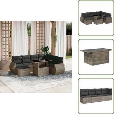Salon de jardin 8 pcs avec coussins gris résine tressée - Salon De Jardin - Mobilier Extérieur - Set Salon - Résine Tressée - Rotin Synthétique (1/5)