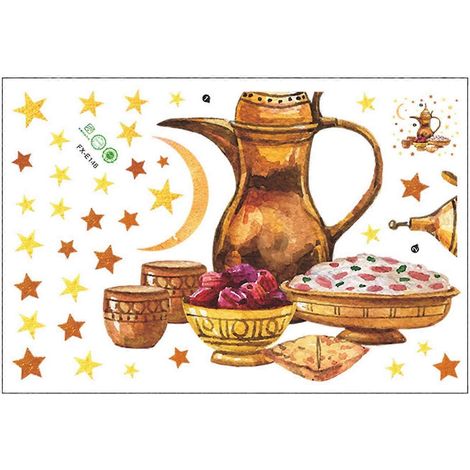 Eid Mubarak Wandaufkleber Mond Stern Süßigkeiten Fensteraufkleber Ornament für islamische muslimische Ramadan Party Wohnzimmer Dekoration Tapete