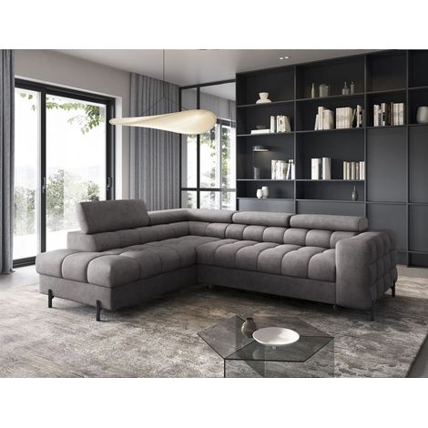 Ecksofa mit Schlaffunktion Sofa AMARA Stoff Whisper Grau Ottomane Links (1/5)