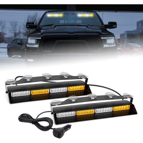 Confezione da 2 luci di sicurezza bianche ambra da 36 cm, 48 LED, luci di marcia per parabrezza interne lampeggianti per camion e veicoli da costruzione