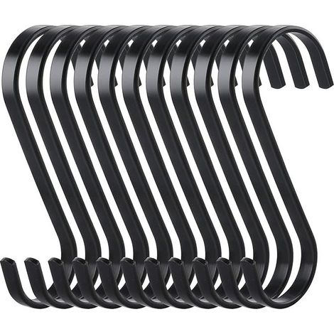 10pcs Stainless Steel S-Shaped Flat Hanging Hooks, Heavy Duty Kitchen Hooks, Multifunctional Hooks for Kitchen, Meat, Butcher Shop, Clothes, Plants, Gardening Tools, Black (1/5)
