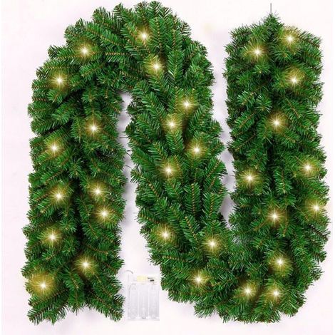 Künstliche Weihnachtsgirlande – 2,7 m/9 Fuß mit 30 LED-Efeu-Elementen – Für Treppen, Kamine, Türen – Für den Innen- und Außenbereich (Grün) (1/5)