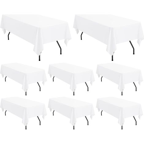 Lot de 8 Nappes Rectangulaires en Polyester de 145 x 259cm pouces pour tables rectangulaires de 6 pieds/1,8m,couverture de table en tissu lavable pour mariage/buffet/table à manger/événements - Blanc