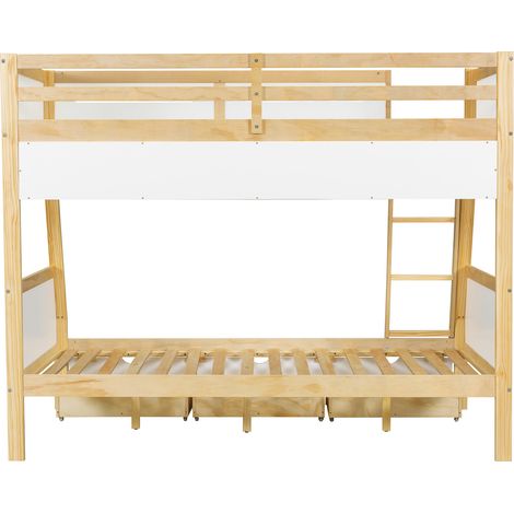 Litera infantil 90x200 y 120x200 con 3 cajones y estantería de 2 m blanco natural (1/5)