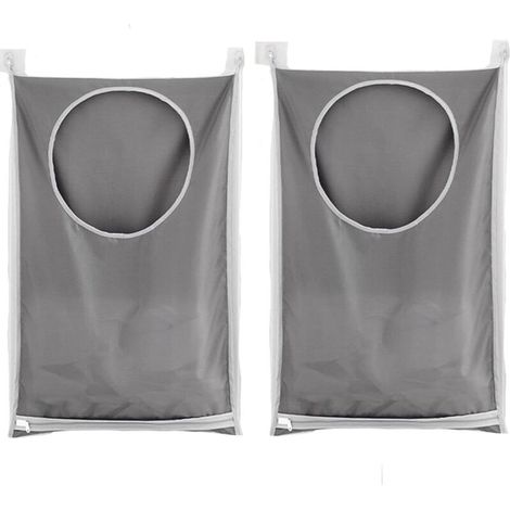 2 Large Capacity Hanging Laundry Bags in Grey Polyester – Set of 2, ideal for bathroom, dorm room and closet