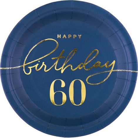 Happy Birthday 60 Pappteller, marineblau 18 cm 6 Stück. (1/3)
