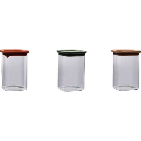 1 Pezzo Barattolo da Cucina in Vetro Borosilicato 15,5 x 10,5 x 10,5 cm 3 Colori