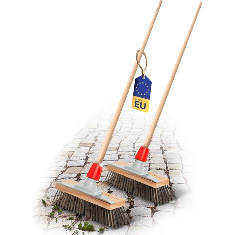 Brosse métallique robuste Novaliv 2X avec manche - balai en acier avec manche en bois, élimination efficace de la mousse, balai de rue, pour pavés et