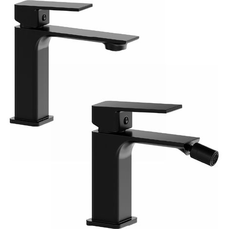 Coppia miscelatori Lavabo, Bidet senza Scarico Slim in Ottone Nero Opaco Mod. Ingrid (1/3)