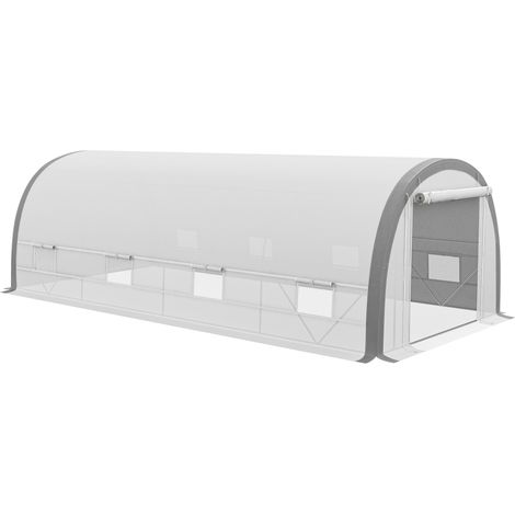 6 x 3(m) Polytunnel Greenhouse with Upgraded Structure, Mesh Door and Windows, 15 Plant Labels, White