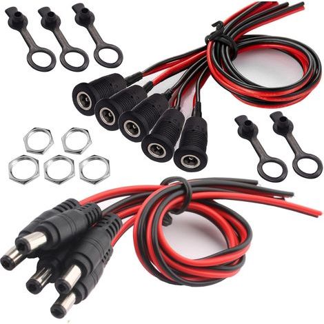 5 Paires 18AWG 12V 5A 5.5mm x 2.5mm DC d'alimentation Connecteur,DC Pigtail Cable,5.5mm x 2.5mm Connecteur DC, connecteur Montage sur Panneau pour Vidéo Surveiller CCTV Caméra Câble (1/5)