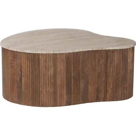 PAUL - Table basse en travertin et bois de manguier 83 cm (1/5)