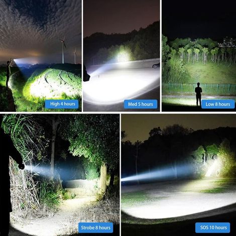 Linternas LED recargables de alto brillo de 100.000 lúmenes, potentes y ultrabrillantes, con 5 modos de iluminación, resistentes al agua y con zoom. (1/3)