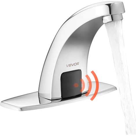 VEVOR Mitigeur Automatique sans Contact, Robinet a Capteur de Lavabo, Melangeur d’Eau Chaude et Froide Reglable Mains Libres, pour Tuyau de 9,5 mm, pour Bar Cuisine Salle de Bain, Chrome Argente