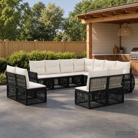 Set Divano da Giardino 11 pcs Nero e Bianco Crema polyrattan vidaXL (1/5)