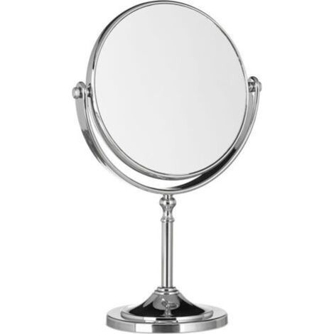 Countertop Magnifying Mirror, Double-Sided Rotating Round Mirror, Retro Desktop Makeup Mirror, Silver (1/4)
