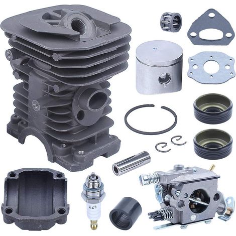 Adefol Kit cylindre et piston 38 mm pour tronçonneuse Husqvarna 136 137 141 142 avec aperçu du moteur, carburateur, joint d'huile, bougie 530071345 530071987 (1/5)