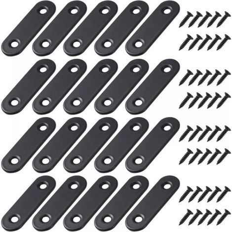 20pcs Black Straight Flat Brackets Metal Straight Brackets with Screws for Repairing Wooden Furniture Cabinet Support 56 x 16mm (1/4)
