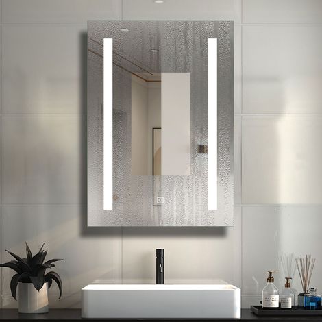450x600mm Bathroom Mirror Iron Cabinet with 3 color LED Lights and Anti-fog, Dimmable, Blackout memory, Touch control and wall switches (1/5)