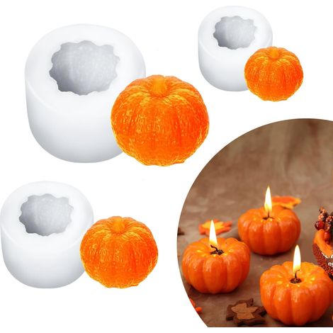 Lot de 3 moules en silicone en forme de citrouille, d'automne, de bougie en forme de citrouille, d'automne, Halloween, Thanksgiving, pour bougies, savons, chocolats, artisanat (1/5)