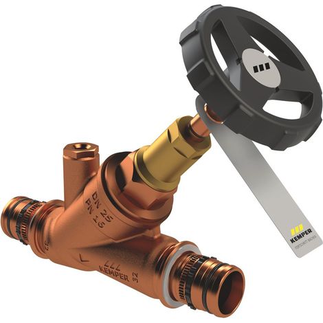 Kemper Weser Freistrom-Absperrventil mit Entleerstopfen G 1/4" Mepla, DN 15/16, PN 16, Rotguss, Figur 190 40