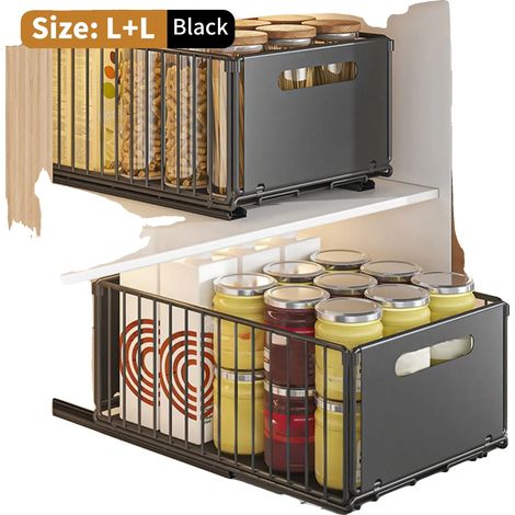 Organisateur de placard de cuisine, design coulissant, rangement à deux niveaux, 2pcs Grand (1/2)