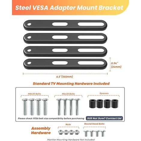 VESA Adapter Mounting Kit for 32 to 55 Inch LCD LED TV Screens, Bracket to Improve Mounting Holes up to 400 x 400 mm, Black (1/4)