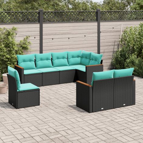vidaXL Salon de jardin 8 pcs avec coussins noir résine tressée (1/5)