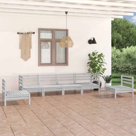Salon de jardin 6 pcs Ensemble Table et Chaise de Jardin - Blanc Bois de pin massif BV372396 - BonneVie (1/5)